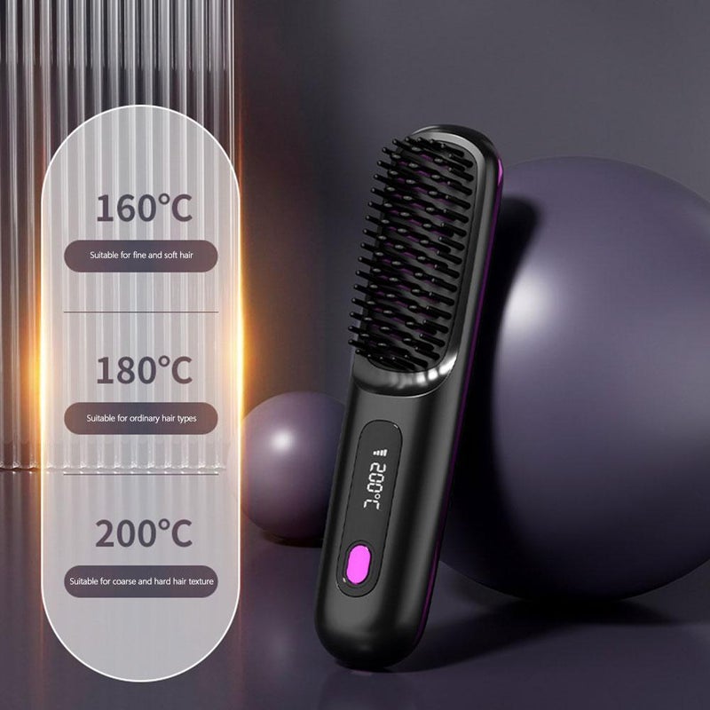 فرشاة تصفيف الشعر المحمولة Go Brush Pro 2026، قابلة لإعادة الشحن عبر USB، مشط فرد الشعر سريع التسخين مع بطارية 3200 مللي أمبير وشاشة LCD لعرض 3 درجات حرارة، تسخين سريع للسفر، لجميع أنواع الشعر (أسود) - Image 2